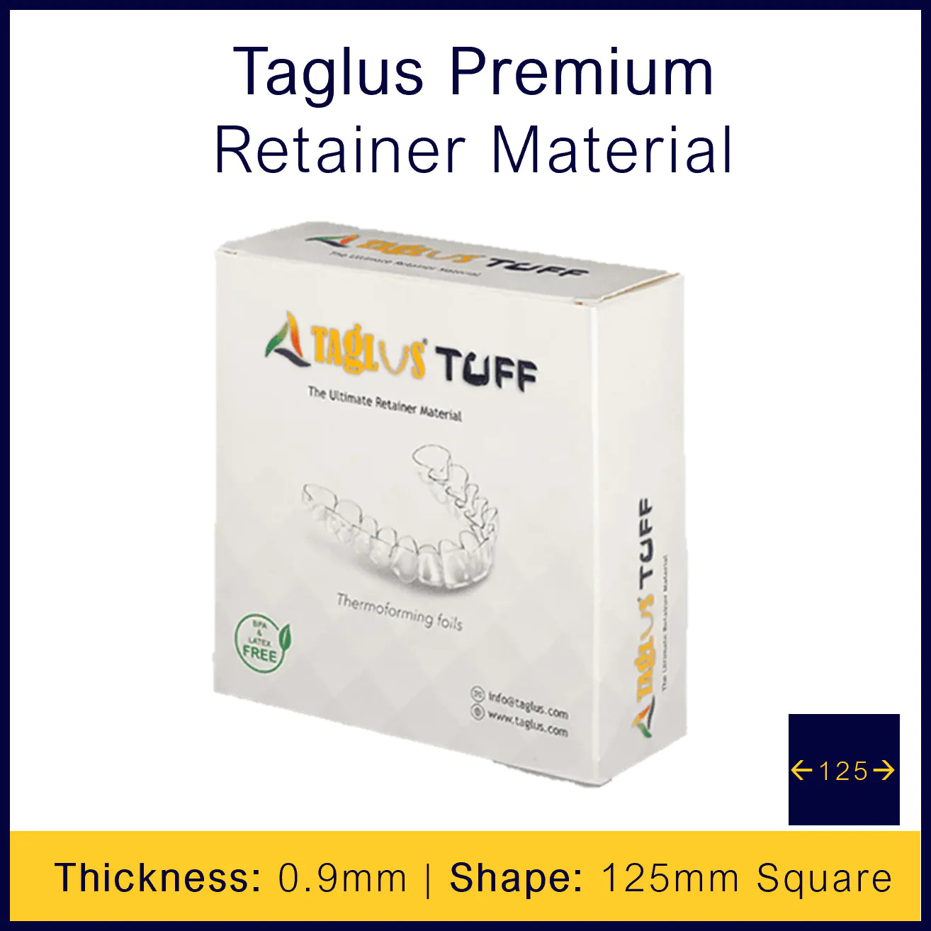 Taglus TUFF Retainer Material - 0.9mm x 125mm Square - 50 Sheets
